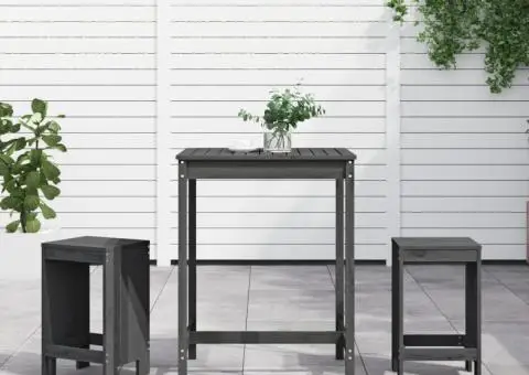 Set bar de grădină, 3 piese, gri, lemn masiv de pin - 1/5