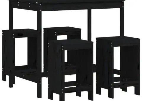 Set mobilier bar de grădină, 5 piese, negru, lemn masiv de pin - 2/5