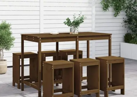 Set bar de grădină, 7 piese, maro miere, lemn masiv de pin - 1/5