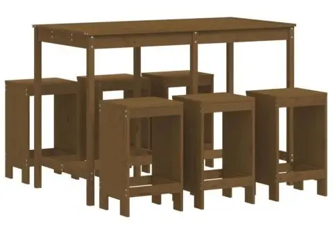 Set bar de grădină, 7 piese, maro miere, lemn masiv de pin - 2/5