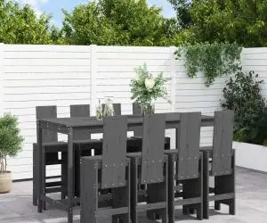 vidaXL Set bar de grădină, 9 piese, gri, lemn masiv de pin