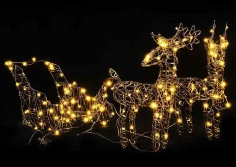 Decorațiune Crăciun ren și sanie 160 LED-uri albe calde ratan - 2/5