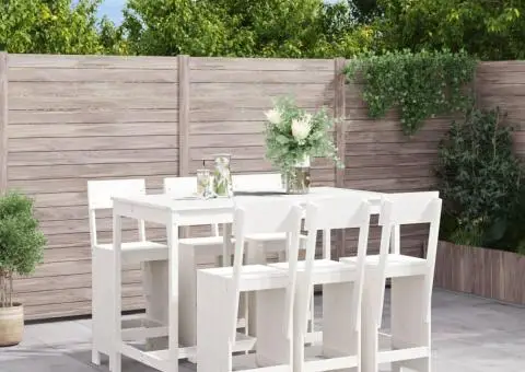 Set bar de grădină, 7 piese, alb, lemn masiv de pin - 1/5