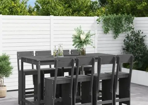 Set bar de grădină, 9 piese, gri, lemn masiv de pin - 1/5