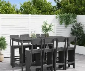 vidaXL Set bar de grădină, 9 piese, gri, lemn masiv de pin