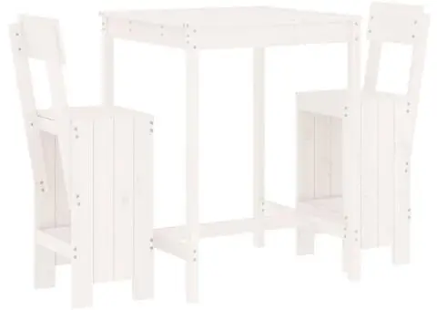 Set bar de grădină, 3 piese, alb, lemn masiv de pin - 2/5