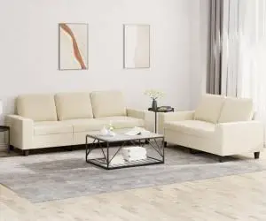 vidaXL Set de canapele, 2 piese, crem, material textil