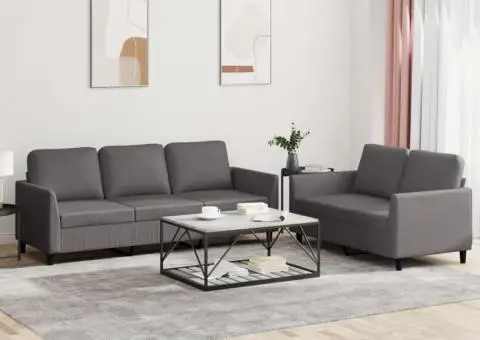 Set de canapele cu perne, 2 piese, gri, piele ecologică - 1/5