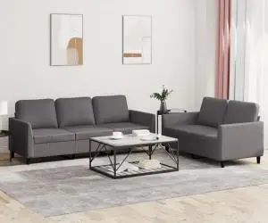vidaXL Set de canapele cu perne, 2 piese, gri, piele ecologică