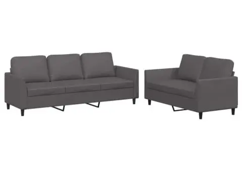 Set de canapele cu perne, 2 piese, gri, piele ecologică - 2/5