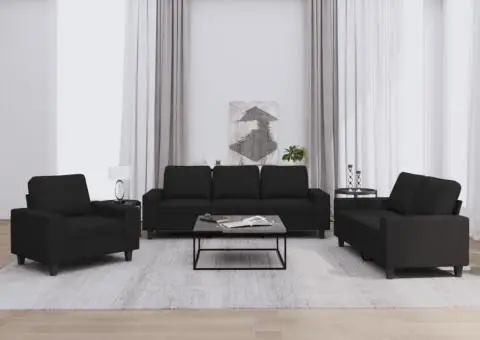 Set de canapele, 3 piese, negru, textil - 1/5