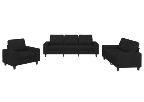 Set de canapele, 3 piese, negru, textil - 2/5