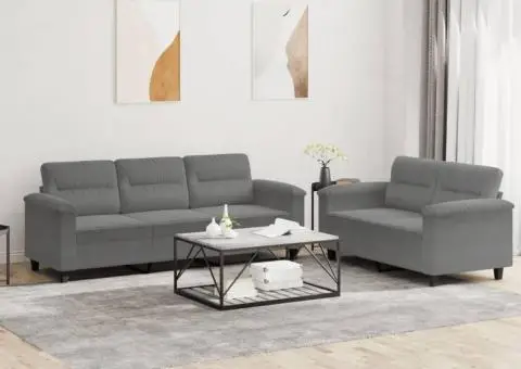 Set de canapele cu perne, 2 piese, gri închis, microfibră - 1/5