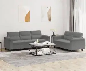 vidaXL Set de canapele cu perne, 2 piese, gri închis, microfibră