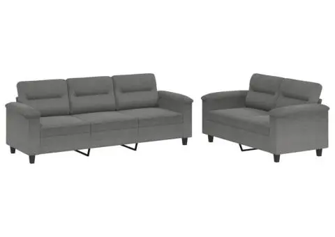 Set de canapele cu perne, 2 piese, gri închis, microfibră - 2/5