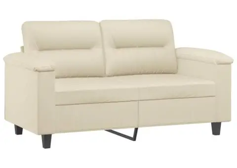 Set de canapele cu perne, 2 piese, crem, piele ecologică - 3/5