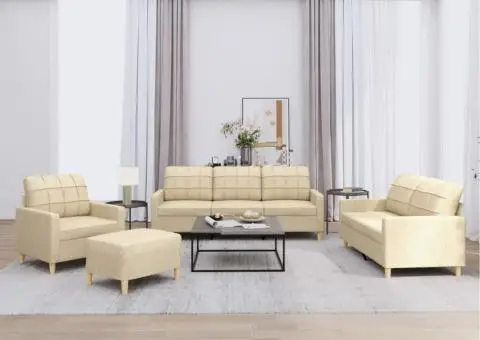 Set de canapele cu perne, 4 piese, crem, textil - 1/5