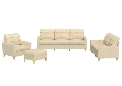 Set de canapele cu perne, 4 piese, crem, textil - 2/5