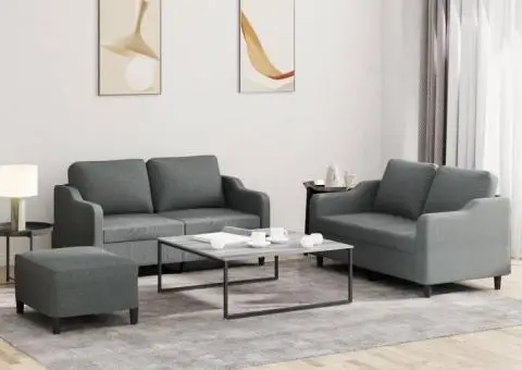 Set de canapele cu perne, 3 piese, gri închis, textil - 1/5