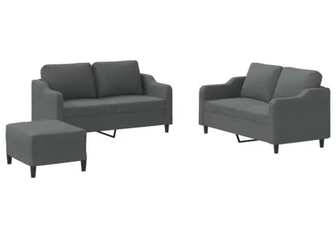 Set de canapele cu perne, 3 piese, gri închis, textil - 2/5