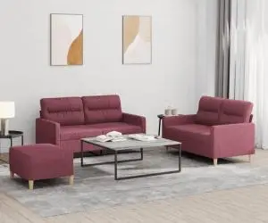 vidaXL Set canapea cu perne, 3 piese, roșu vin, material textil