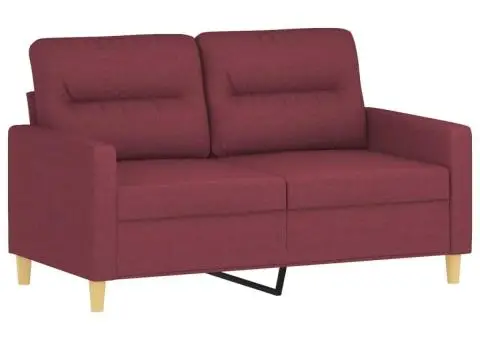 Set canapea cu perne, 3 piese, roșu vin, material textil - 3/5