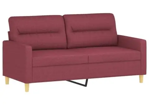 Set canapea cu perne, 3 piese, roșu vin, material textil - 4/5