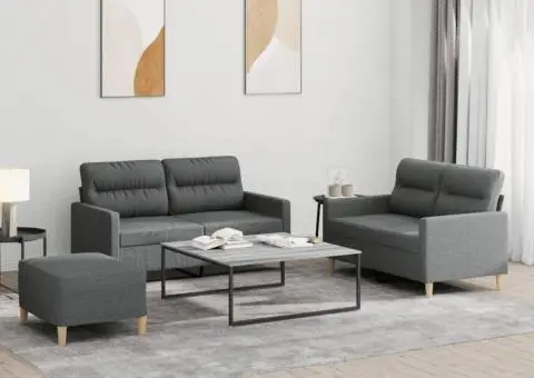 Set de canapele cu perne, 3 piese, gri închis, textil - 1/5