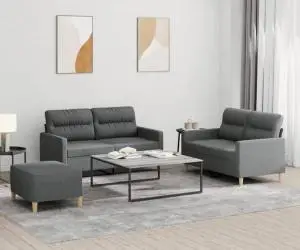 vidaXL Set de canapele cu perne, 3 piese, gri închis, textil