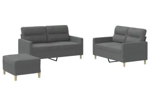 Set de canapele cu perne, 3 piese, gri închis, textil - 2/5