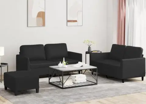 Set de canapele cu perne, 3 piese, negru, piele ecologică - 1/5