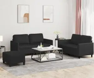 vidaXL Set de canapele cu perne, 3 piese, negru, piele ecologică