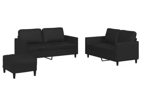 Set de canapele cu perne, 3 piese, negru, piele ecologică - 2/5