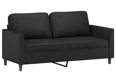 Set de canapele cu perne, 3 piese, negru, piele ecologică - 4/5