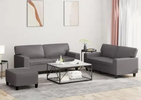 Set de canapele, 3 piese, gri, piele ecologică - 1/5