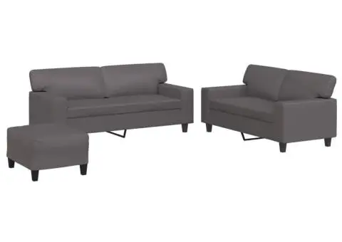 Set de canapele, 3 piese, gri, piele ecologică - 2/5