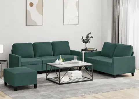 Set de canapele cu perne, 3 piese, verde închis, catifea - 1/5