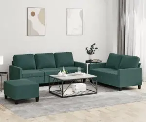 vidaXL Set de canapele cu perne, 3 piese, verde închis, catifea