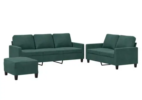 Set de canapele cu perne, 3 piese, verde închis, catifea - 2/5