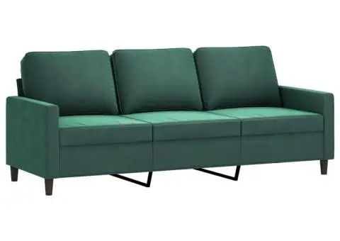 Set de canapele cu perne, 3 piese, verde închis, catifea - 4/5