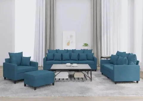 Set de canapele cu perne, 4 piese, albastru, catifea - 1/5