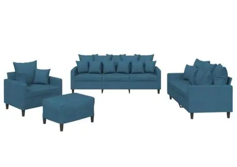 Set de canapele cu perne, 4 piese, albastru, catifea - 2/5