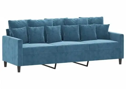 Set de canapele cu perne, 4 piese, albastru, catifea - 3/5