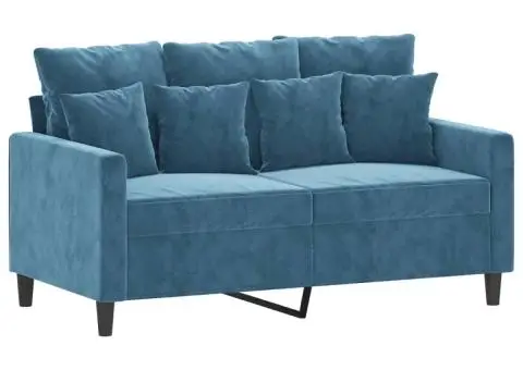 Set de canapele cu perne, 4 piese, albastru, catifea - 4/5