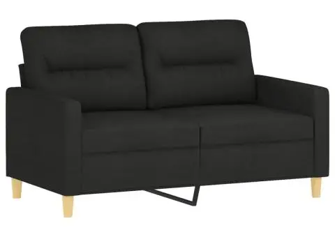 Set de canapele cu perne, 3 piese, negru, textil - 3/5