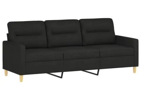 Set de canapele cu perne, 3 piese, negru, textil - 4/5