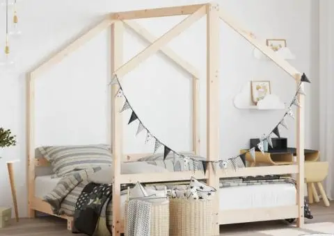 Cadru de pat pentru copii, 2x(70x140) cm, lemn masiv de pin - 1/5