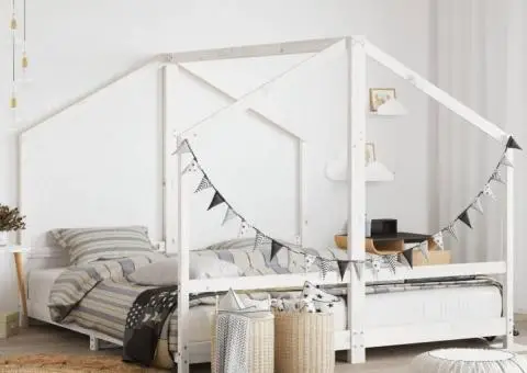 Cadru de pat pentru copii, alb, 2x(90x200)cm, lemn masiv de pin - 1/5