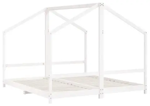 Cadru de pat pentru copii, alb, 2x(90x200)cm, lemn masiv de pin - 3/5