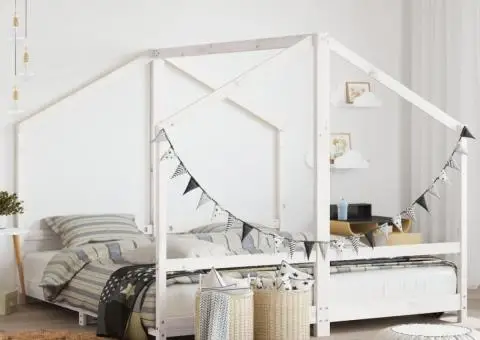 Cadru de pat pentru copii, 2x(90x190) cm, lemn masiv de pin - 1/5